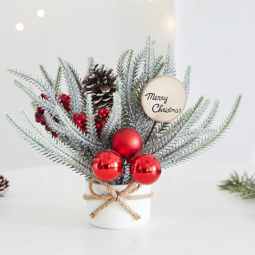 Desktop mini Christmas tree ornament with four colour options in European, American, and Nordic styles made from plastic, PVC, PET, and cloth.