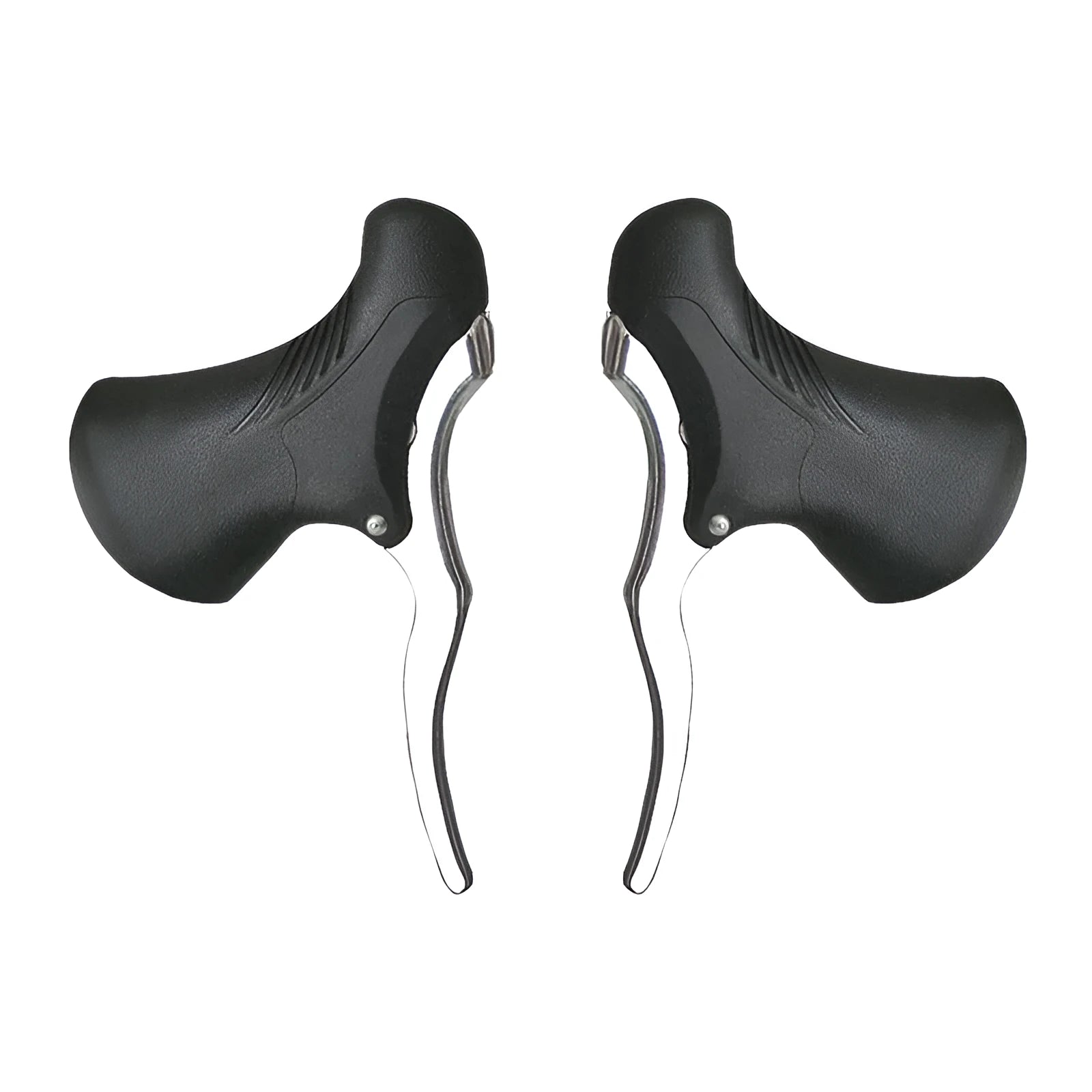 Pair of aluminium alloy road bicycle brake handles in black and black-silver colours for 22.2mm and 23.8mm handlebars.