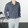 Men's loose-fit linen long-sleeved shirt in solid colour with wrinkle-free finish, sizes S to 4XL