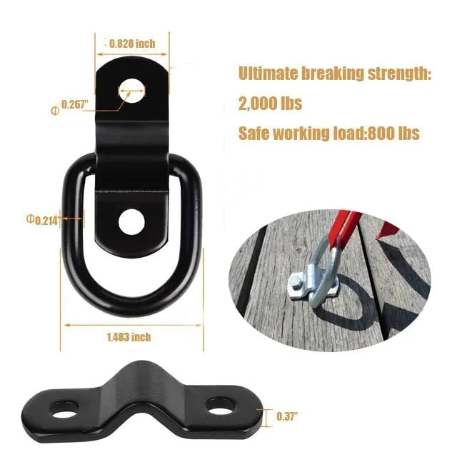 Black galvanised carbon steel floor hook tie-down anchor point for trucks and vehicles