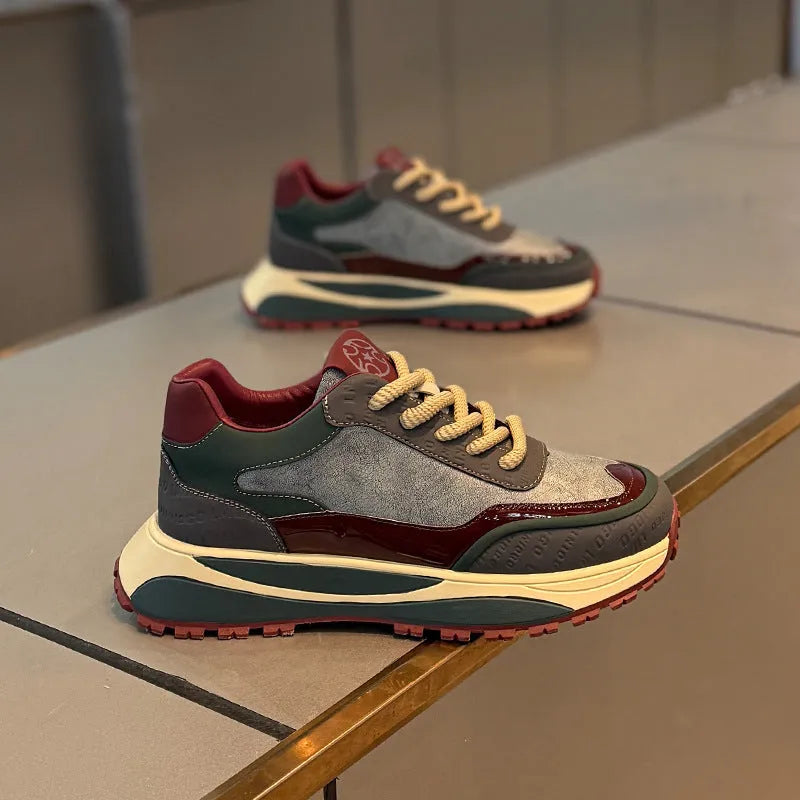 Men's retro-style dad shoes with a thick chunky sole and synthetic leather upper in four colours.