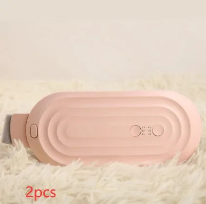 Pink electric heating and massage belt for waist and abdominal pain relief with digital controller.