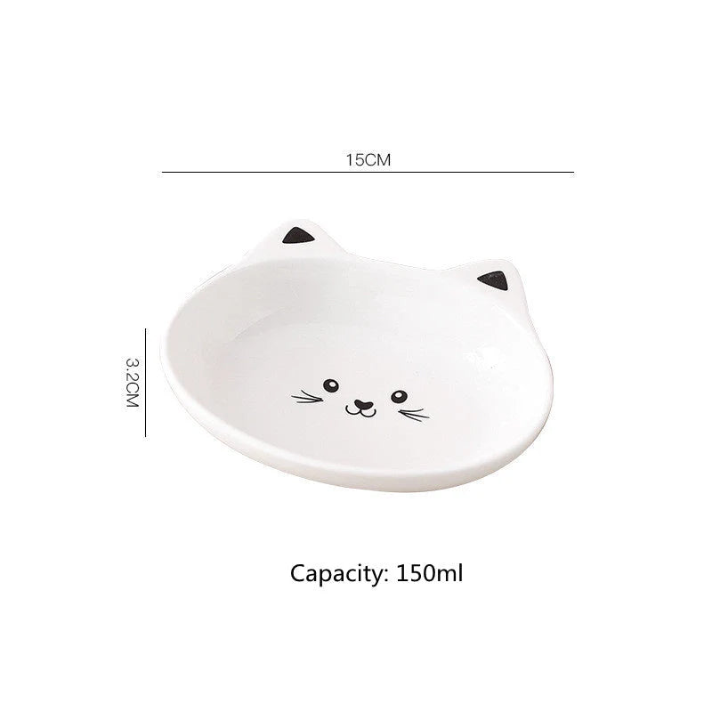 Ceramic small cat face shape pet food bowl, durable and easy to clean