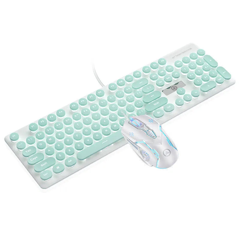 Punk-style mechanical keyboard with luminous backlight in mint green, pink, or textured black colour options
