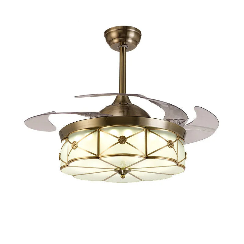 Gold ceiling fan light with invisible blades and remote control for 10-15 square metre rooms
