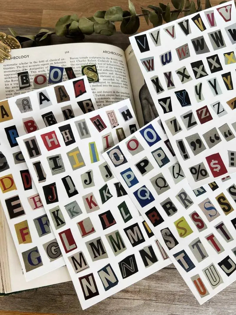 English letters and numbers decoration stickers in cute style with printed design