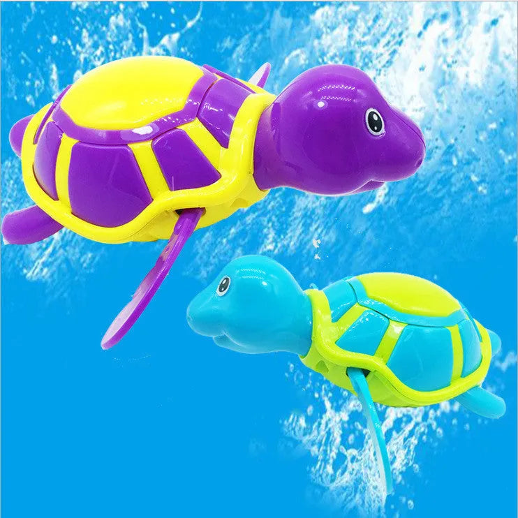 Plastic swimming turtle bath toy for infant water play with green shell