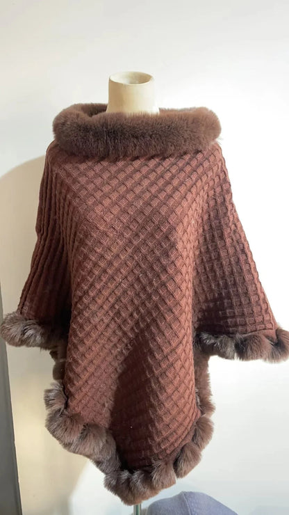 Rex Rabbit Fur Collar Shawl Cape in various colours