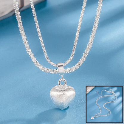 Double layer brushed heart pendant necklace for women, copper electroplated fashion jewelry