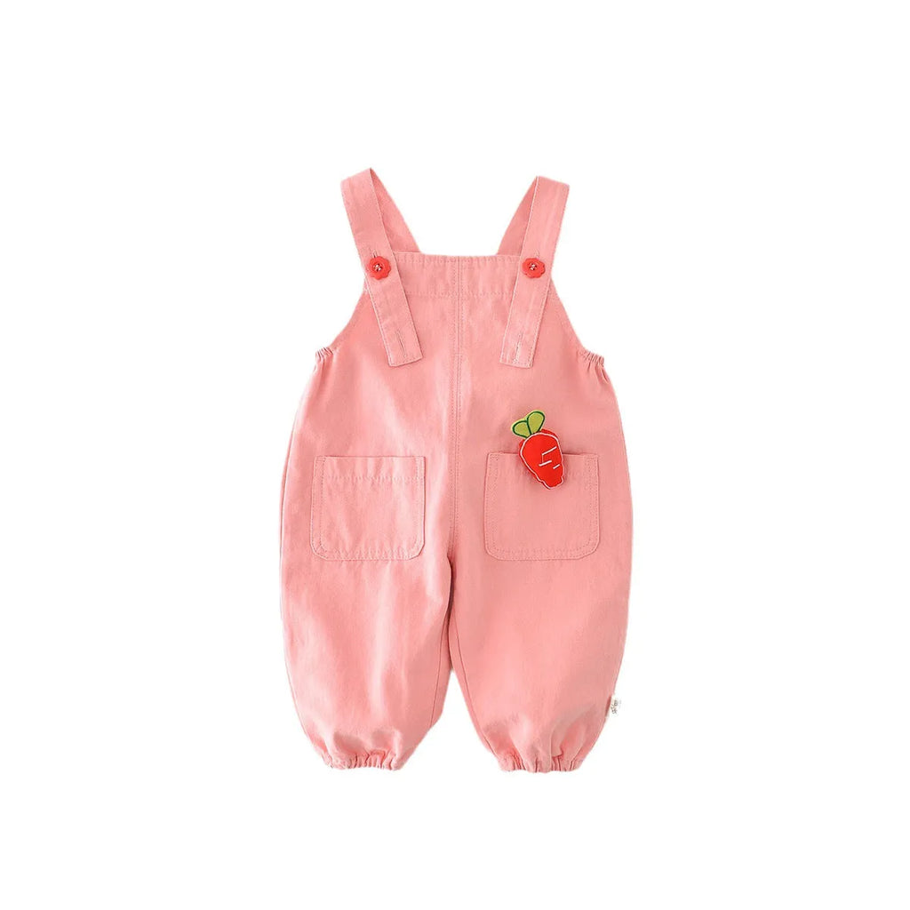 Baby cotton suspender pants pink overalls with cartoon rabbit ear design high waist
