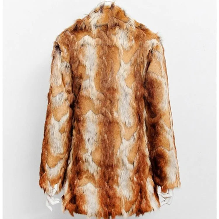 Women's slim fit black jacket with a white tiger pattern faux fur design.