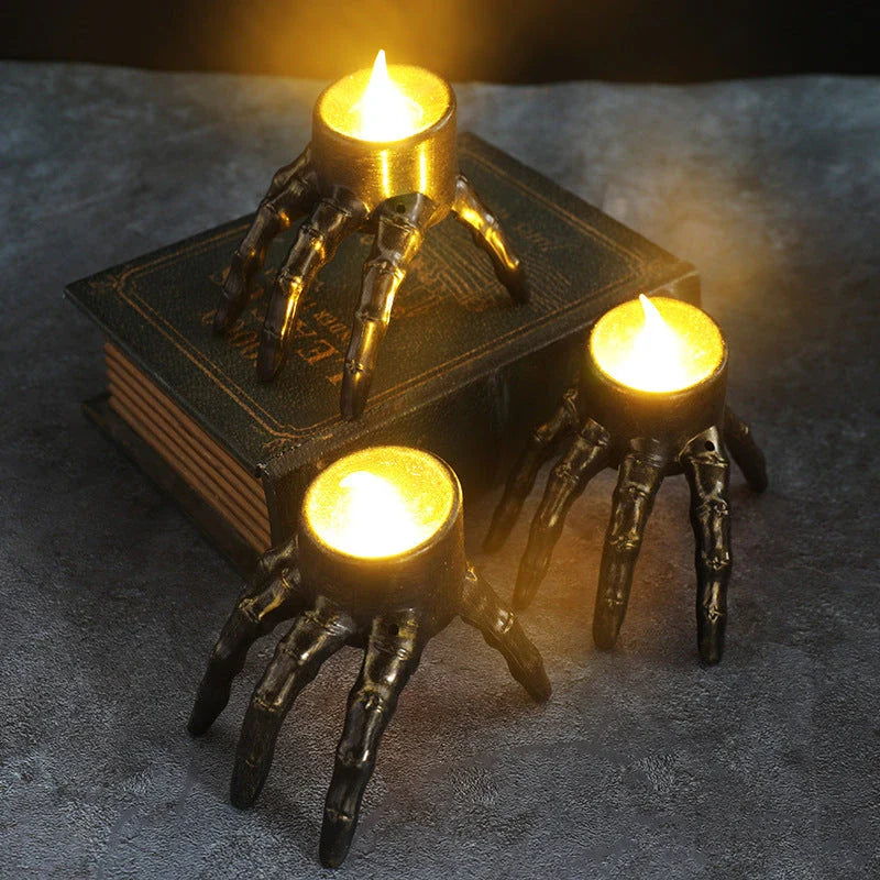 Spooky skull-shaped candle lantern with warm, atmospheric lighting for Halloween decorations