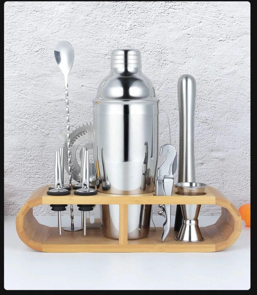 23-piece stainless steel and acrylic cocktail set with shaker and bar tools