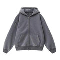 Women's loose fit fleece-lined hooded cardigan in a distressed colour with patch pocket
