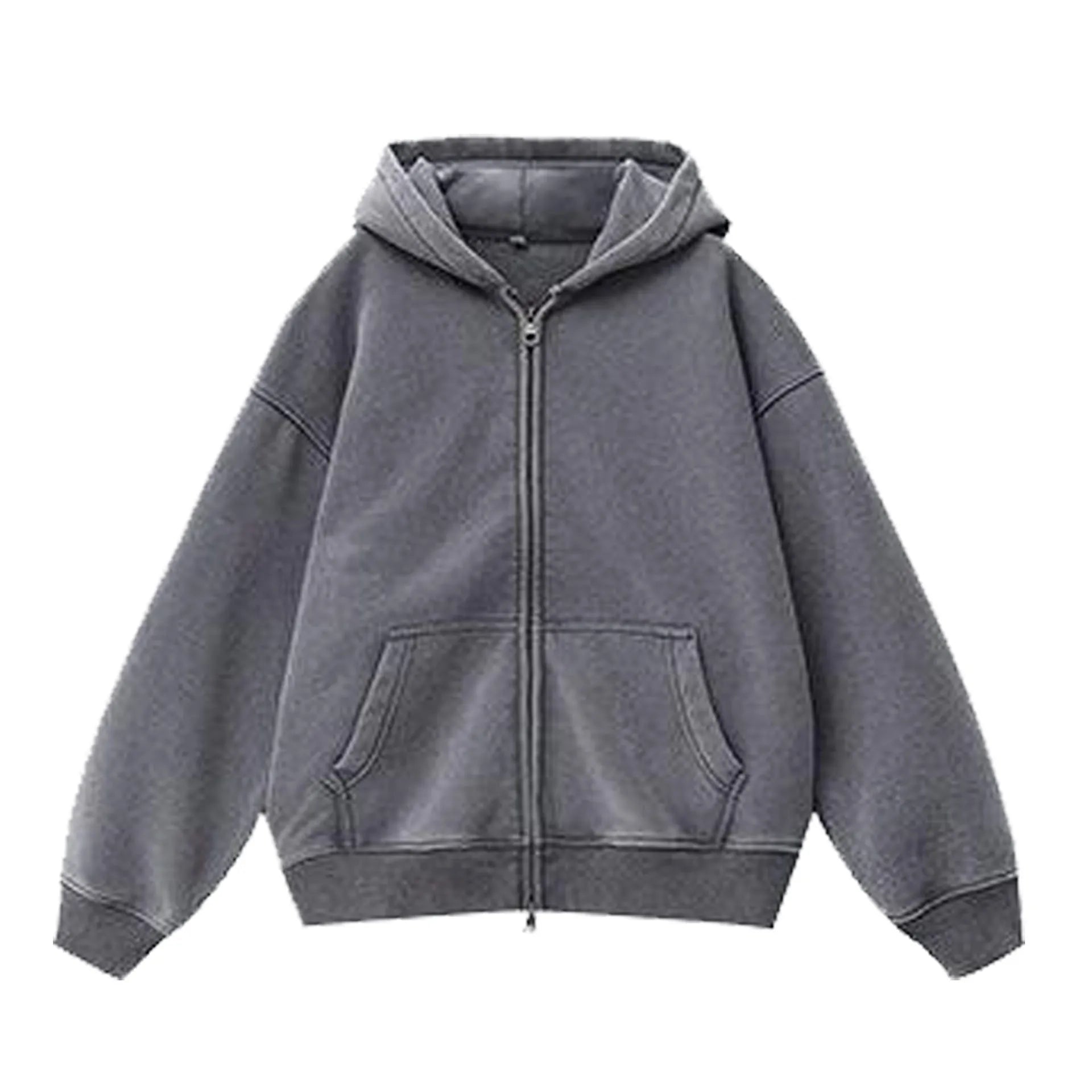 Women's loose fit fleece-lined hooded cardigan in a distressed colour with patch pocket