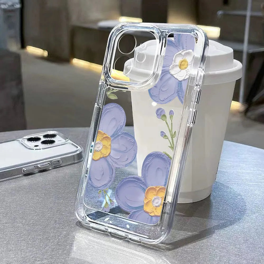 Antique flower transparent silicone phone case with carved floral design for iPhone