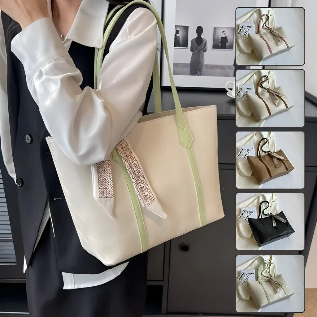 Women's large capacity tote shoulder bag in multiple colour options showing bucket design with sandwich pocket