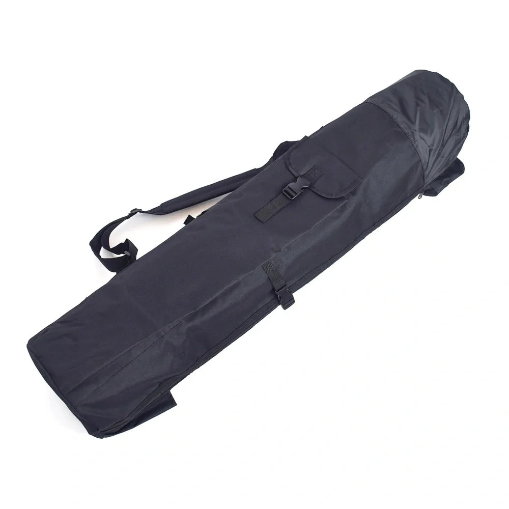 Black cylindrical fishing bag showing 116cm length and 23.5cm diameter with fishing rod storage