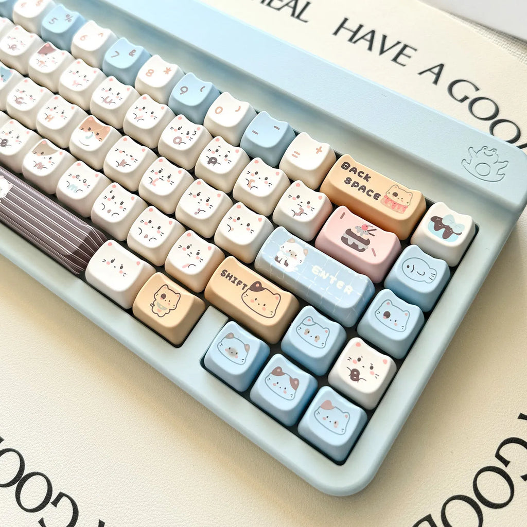 Sea Salt Cat PBT sublimation keycap full set with 7u space bar supplement for mechanical keyboards