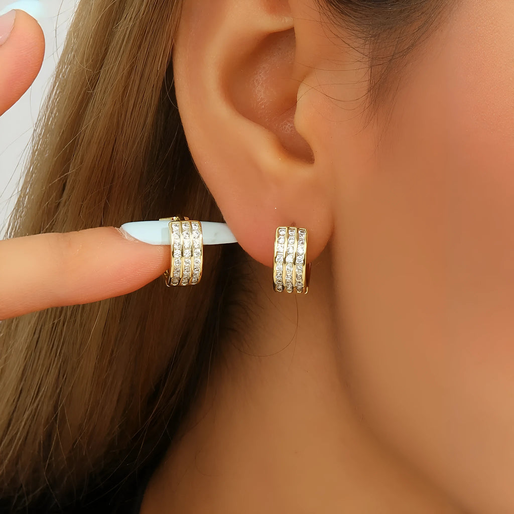 Silver-tone metal ear buckle with clear cubic zirconia stone for women, two style options available