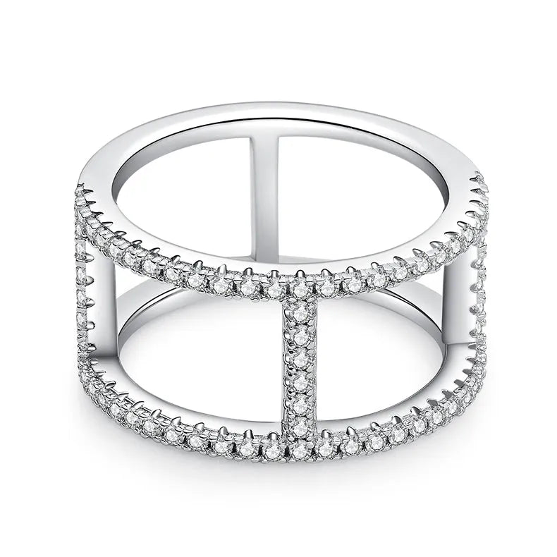 Light chain trendy moissanite ring in S925 silver with platinum plating, less than 0.1 carat, sizes 5-9