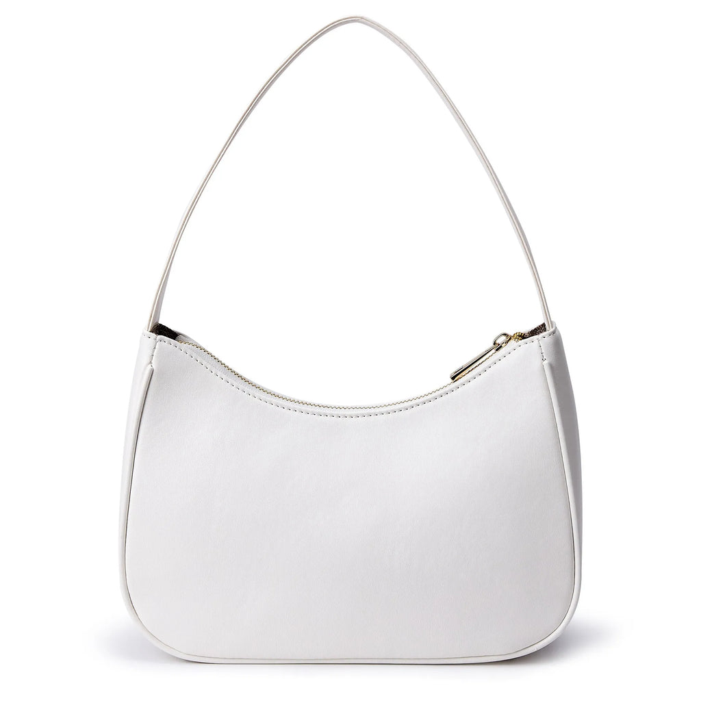 Simple retro waterproof PU shoulder bag shown in apricot colour with shoulder strap
