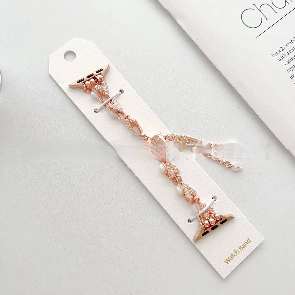Love Bracelet Pearl Chain Metal Strap Watch Band for 38mm to 49mm smartwatch in gold finish