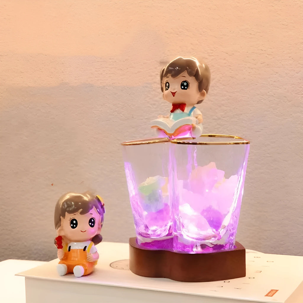 Crystal glass and beech wood aromatherapy night lamp 11.5cm high transparent USB powered home desktop decoration