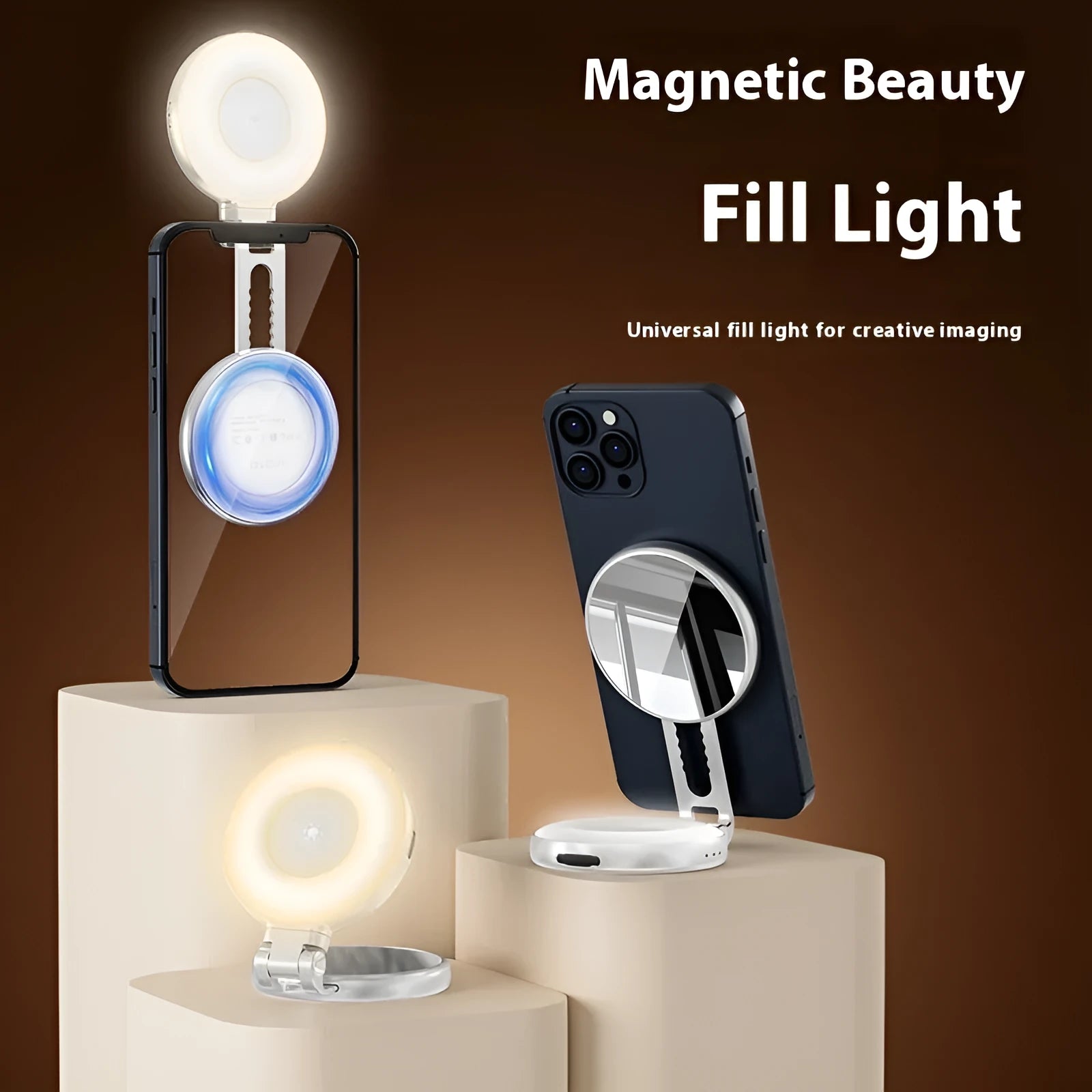 White mobile phone magnetic suction beauty fill light attached to smartphone for selfie lighting