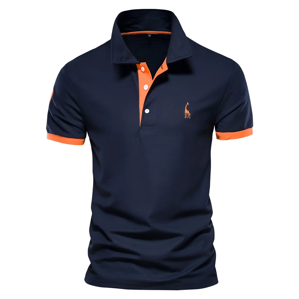 Men's slim fit cotton blend T-shirt with embroidery on the chest, shown in a selection of available colours.