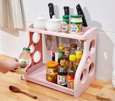 Foldable kitchen storage rack in one of five colours including pink, apricot, light grey, coffee or white