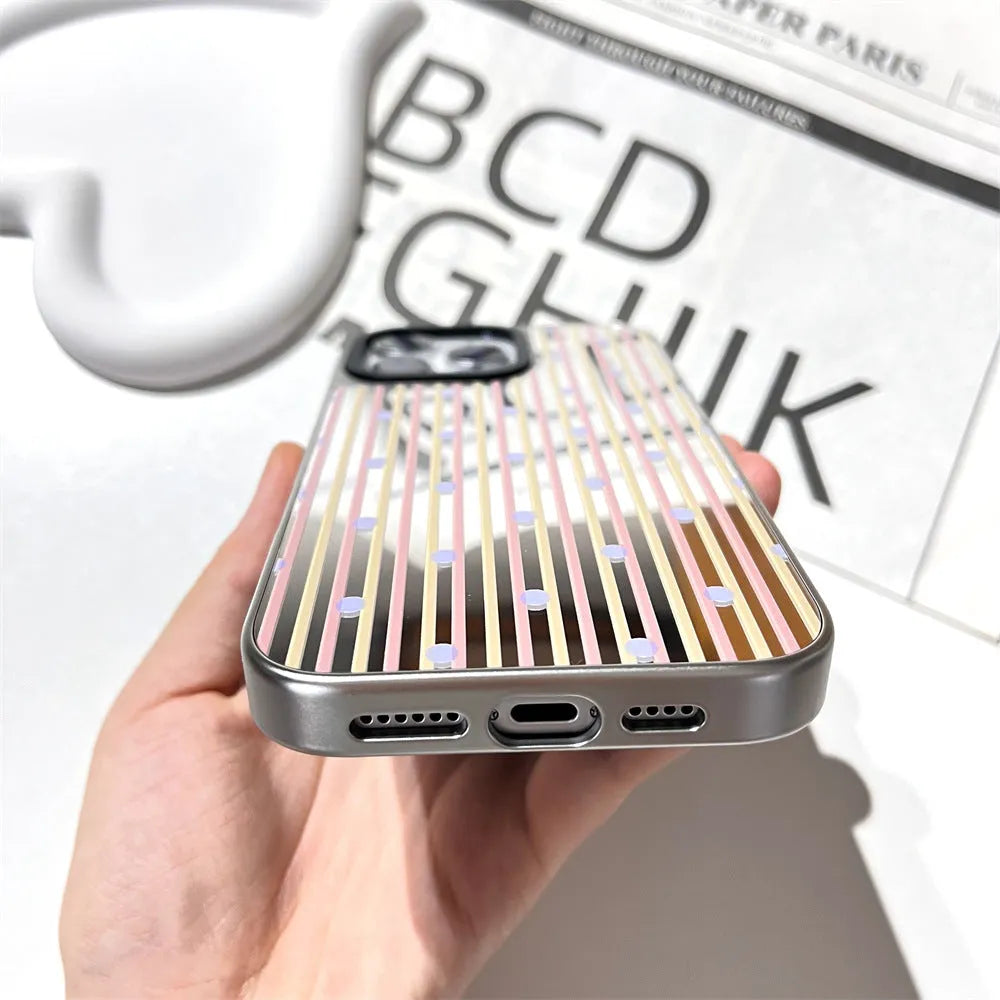 Contrast colour stripe silver edge phone case on iPhone 15 Pro Max with all-inclusive sprayed finish