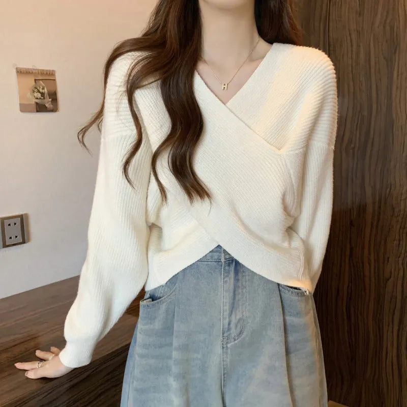 Lazy short sweater design blouse long sleeve loose fit top in pink for women casual wear