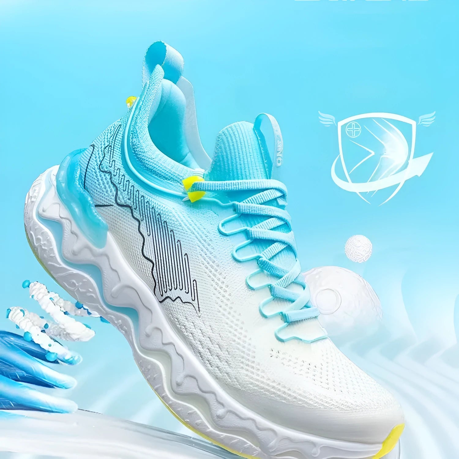 Women's cushioned running shoes with thick rubber sole in a selection of colours.