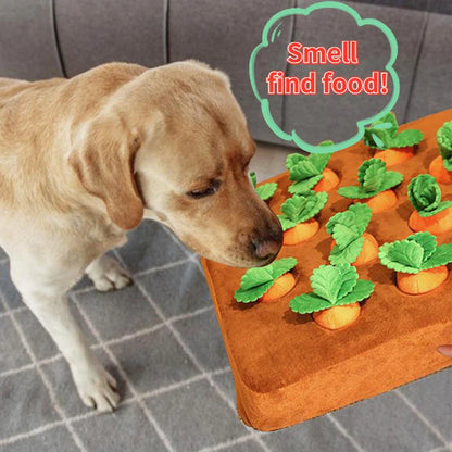 Durable carrot plush toy for dogs with non-slip snuffle mat design