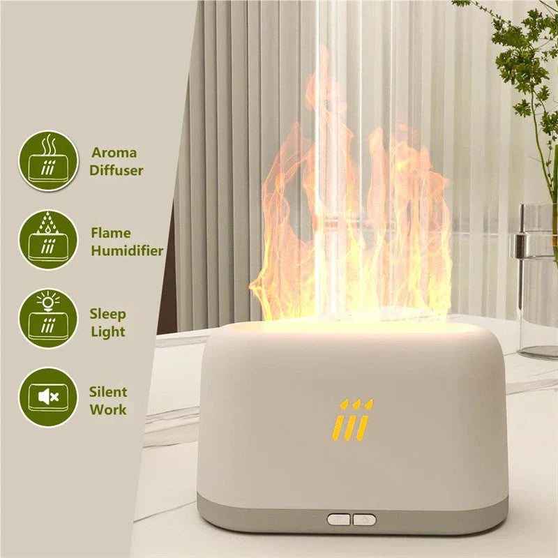 Ultrasonic Flame Aroma Diffuser with LED mood lighting and essential oil mist