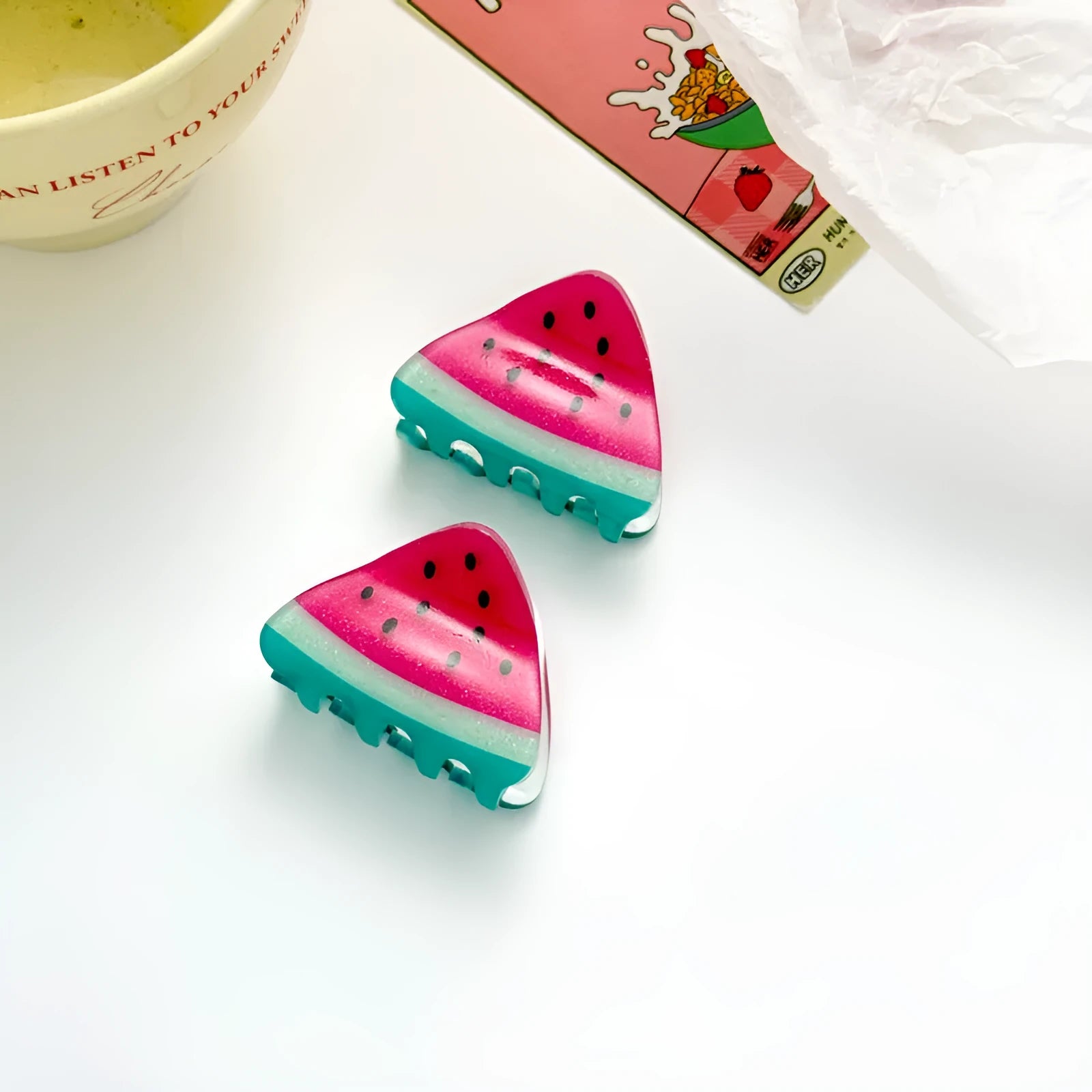 Fresh And Sweet Fruit Hair Clip in watermelon colour, acetic acid material, 5cm length, oil injection finish