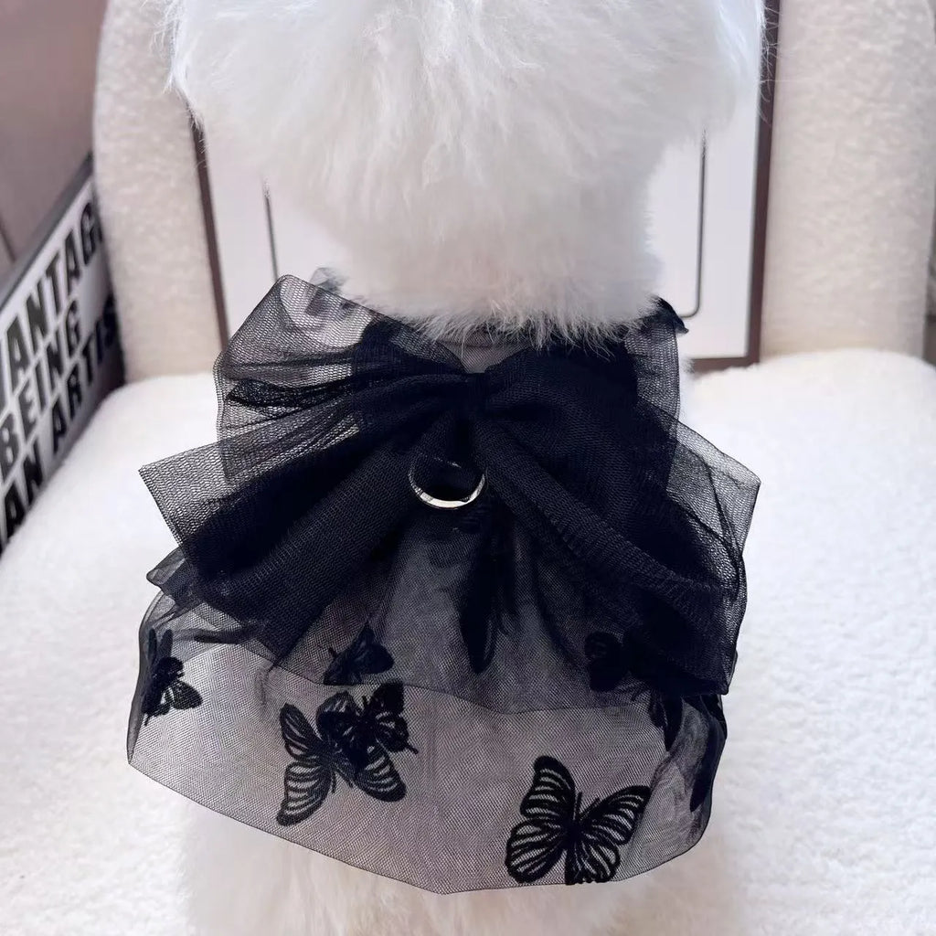 Black gauze princess tulle skirt costume on a small dog or cat.