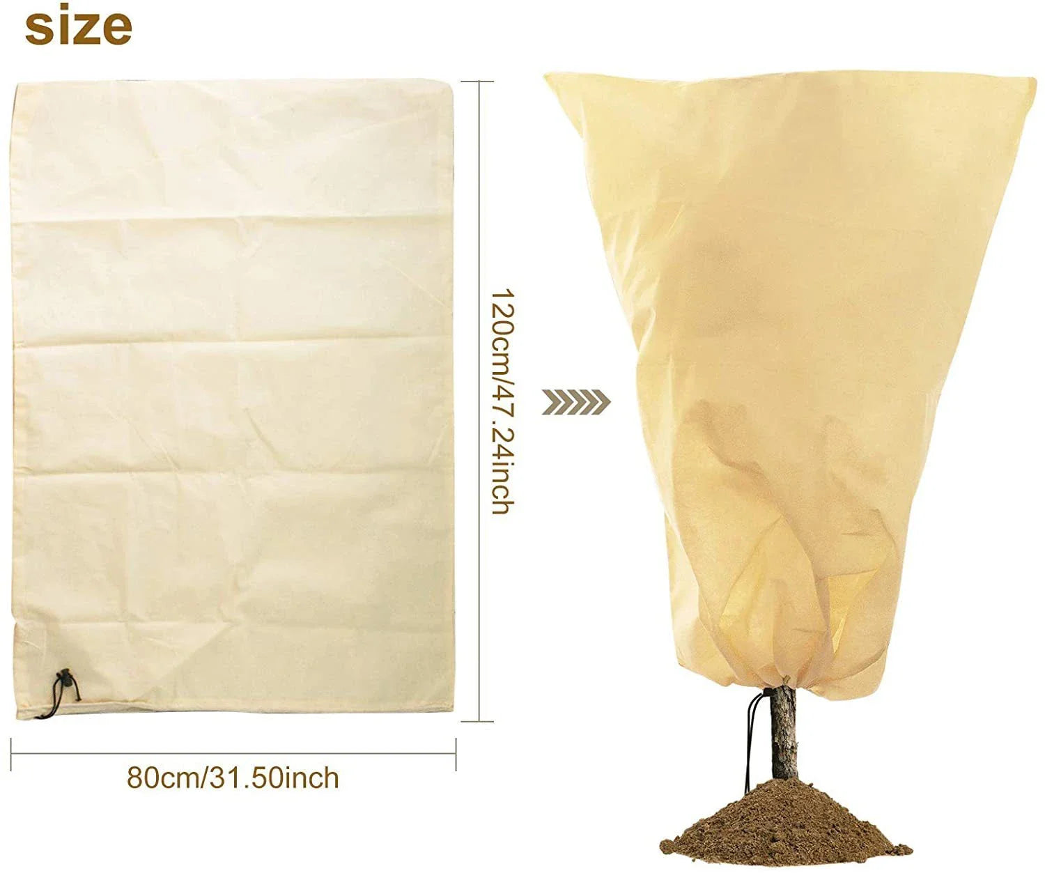 Adjustable plant cover in beige color, designed to protect plants from cold weather and harsh winter conditions