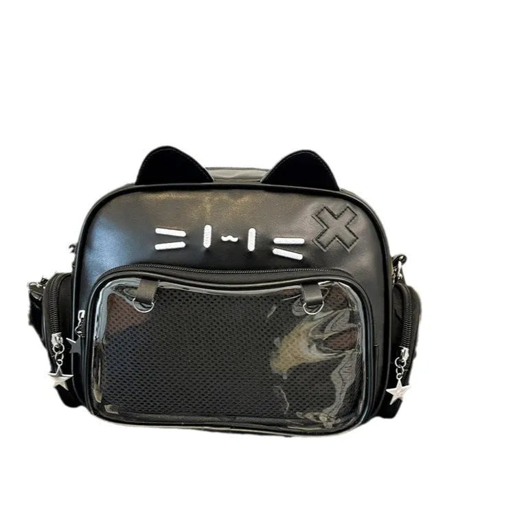 Mechanical cat backpack for women, urban simplicity style, PU material, 26x20x10cm, silver colour