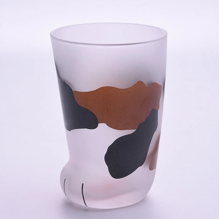Heat-resistant glass cat paws mug with frosted texture, 300ml capacity