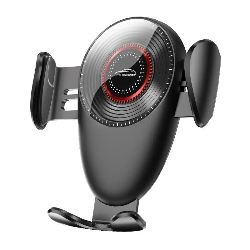 Black universal car air vent mobile phone bracket with adjustable clamping mechanism