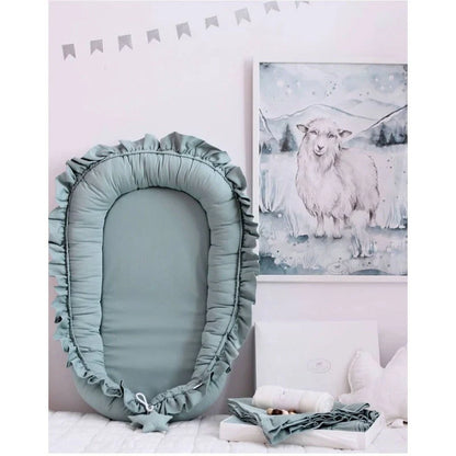 Lace Cotton Baby Bionic Bed Portable in pink, blue, purple, and beige