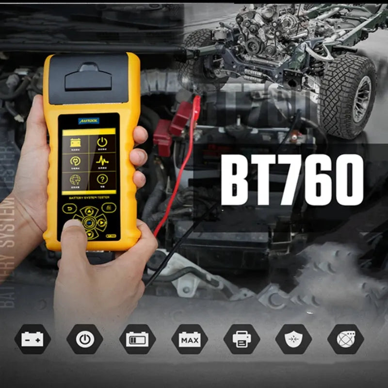 Autool BT760 vehicle battery tester with colour screen and battery connection clips