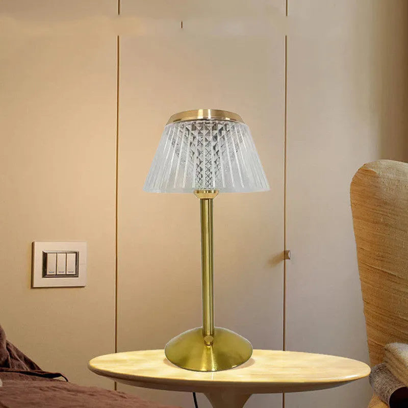Romantic crystal table lamp with electroplated finish, acrylic shade, USB touch dimmer, three-color light, music and projection feature, 27cm x 12cm