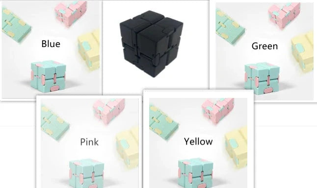 Infinity Cube Fidget Puzzle Toy in various colours for stress relief and focus enhancement
