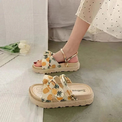 Women's Two Wear Flat Platform Sandals in green, beige, and black with 4.5cm heel