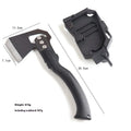 Stainless steel multi-functional camping axe with ABS plastic handle measuring 40cm