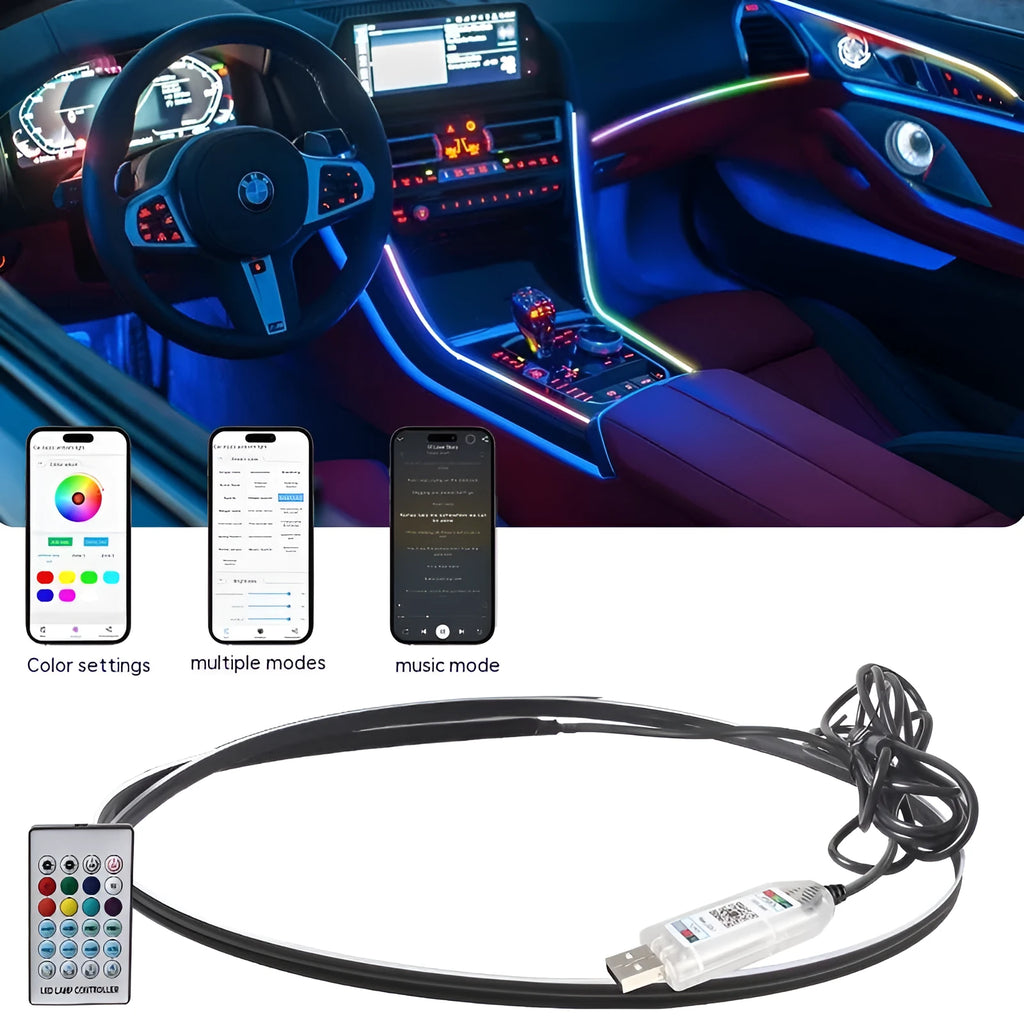 110cm car LED ambient lighting strip with remote control for interior vehicle illumination