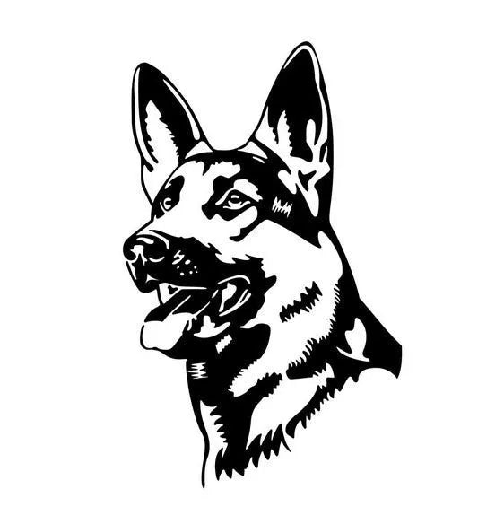 Reflective hunting dog Alsace shepherd silhouette car sticker measuring 13cm by 8cm.